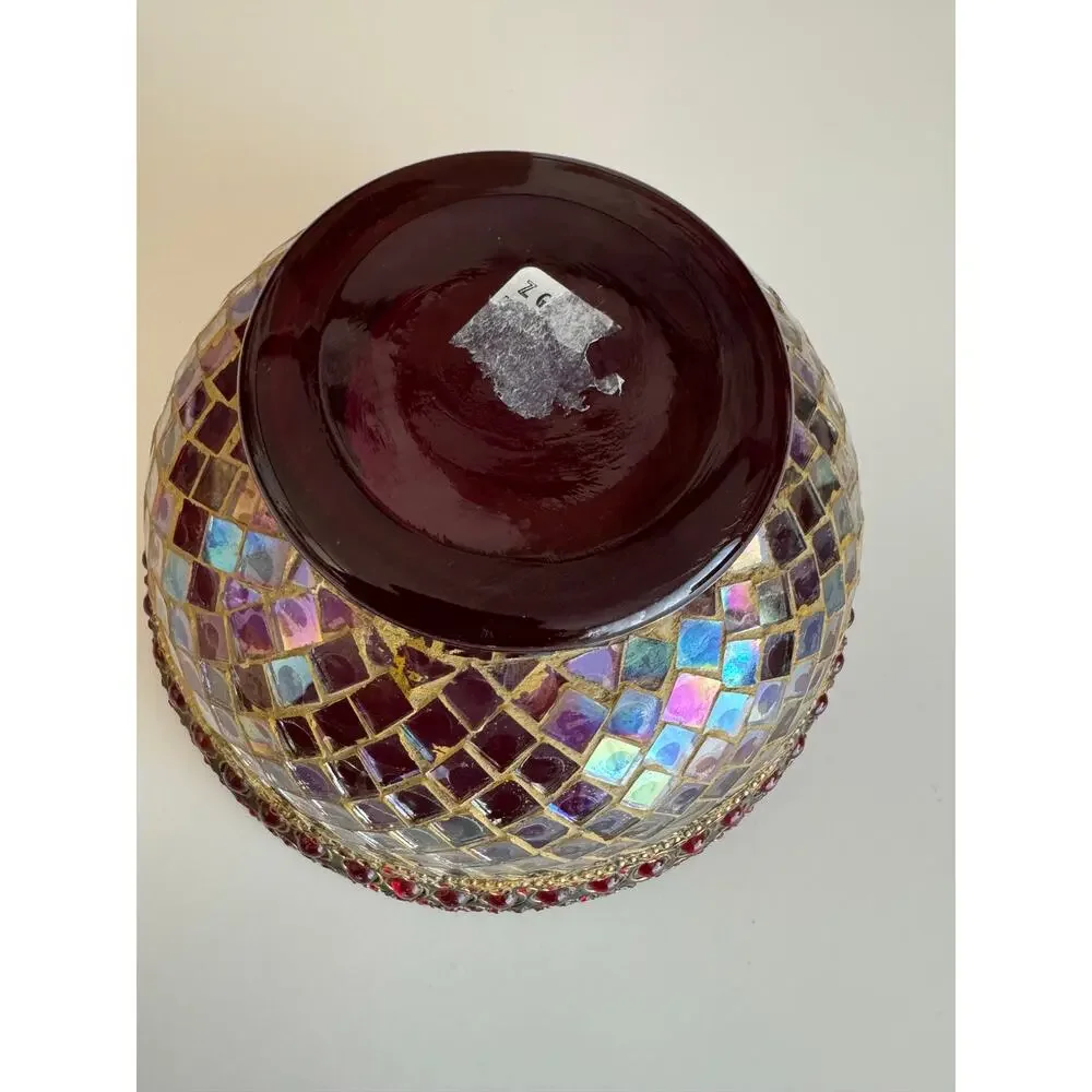 VTG Z Gallerie Ruby Mosaic Pedestal Bowl Iridescent Glass Jeweled Centerpiece